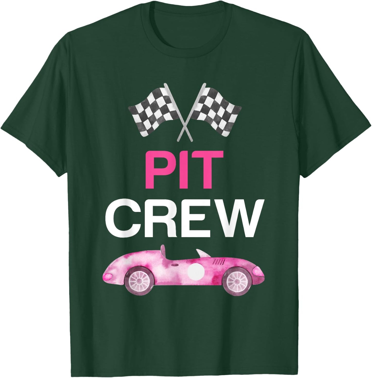 Pit Crew Costume Adult Kids Girls Boys Pink Racing Car Flag T-Shirt - T-Shirt | Forest