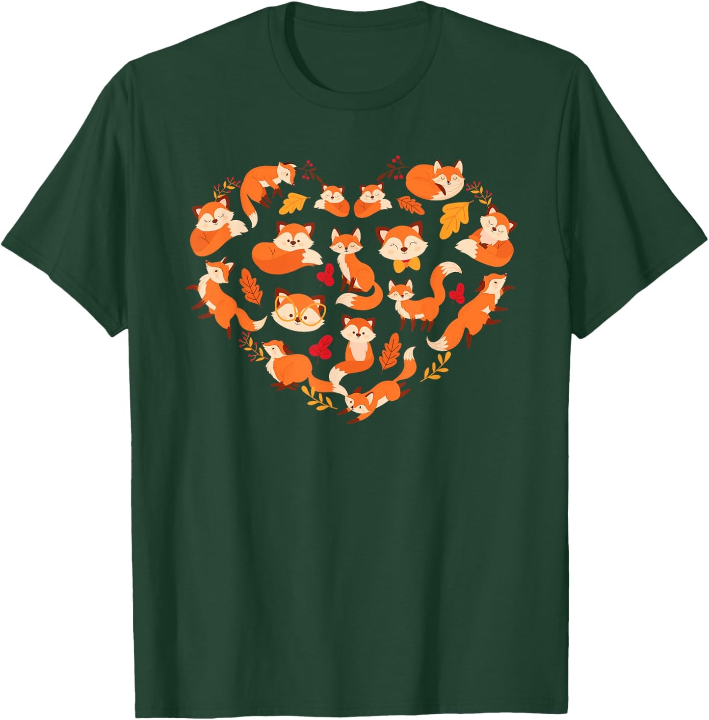 Cool Fox Women Kids Heart Shaped Arctic Foxes Animal T-Shirt - T-Shirt | Forest