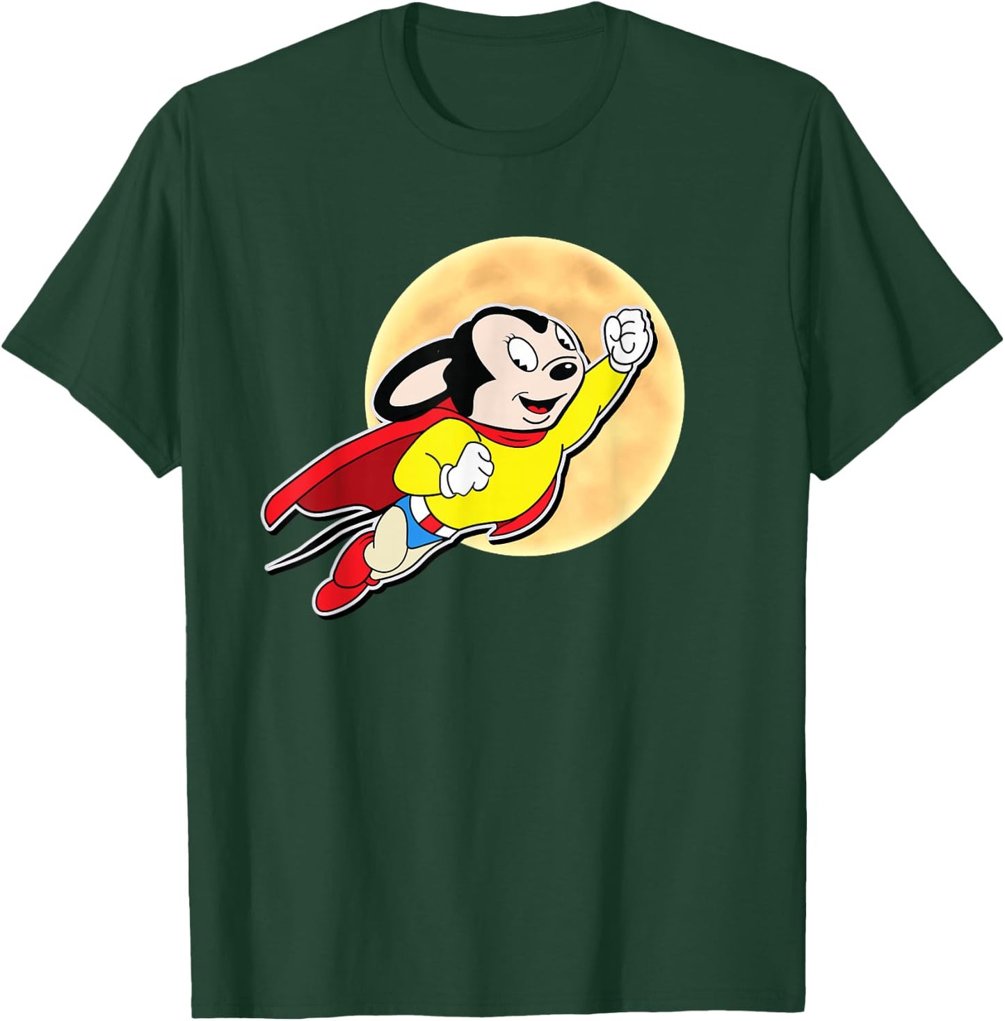Superhero Cartoon Mouse for Mighty Humans Flies Past Moon T-Shirt - T-Shirt | Forest