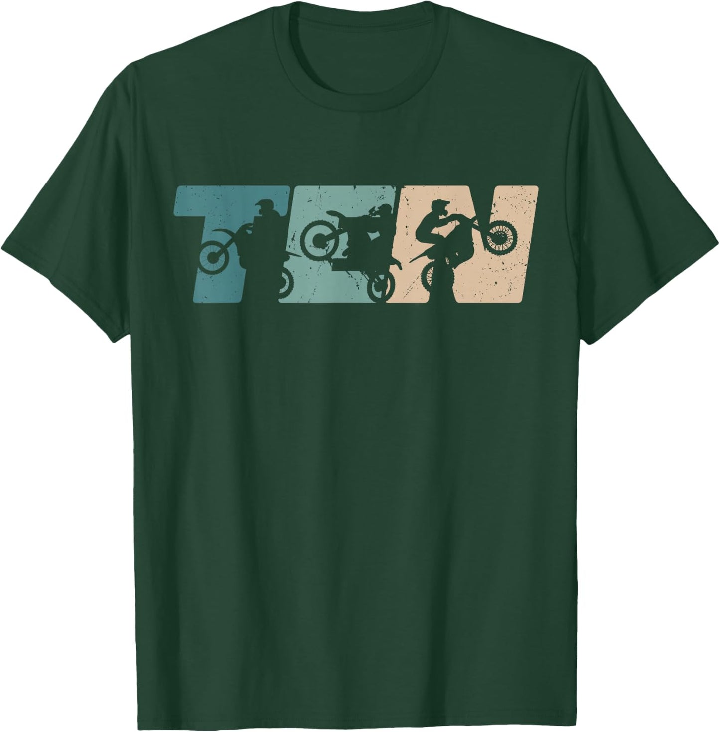 10th Birthday Retro Motocross Dirt Bike 10 Years Boys Girl T-Shirt - T-Shirt | Forest