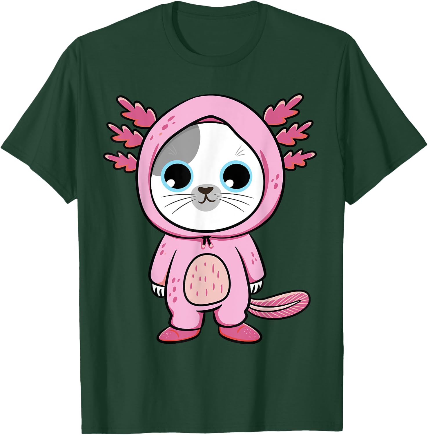 Kawaii Axolotl Cute Pink Cat Axolotl Fun Art For Boys & Girl T-Shirt - T-Shirt | Forest
