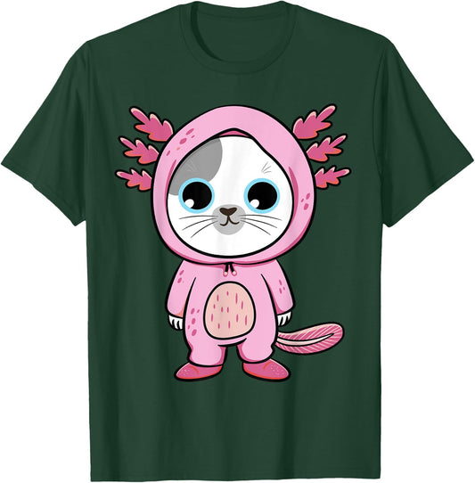 Kawaii Axolotl Cute Pink Cat Axolotl Fun Art For Boys & Girl T-Shirt - T-Shirt | Forest