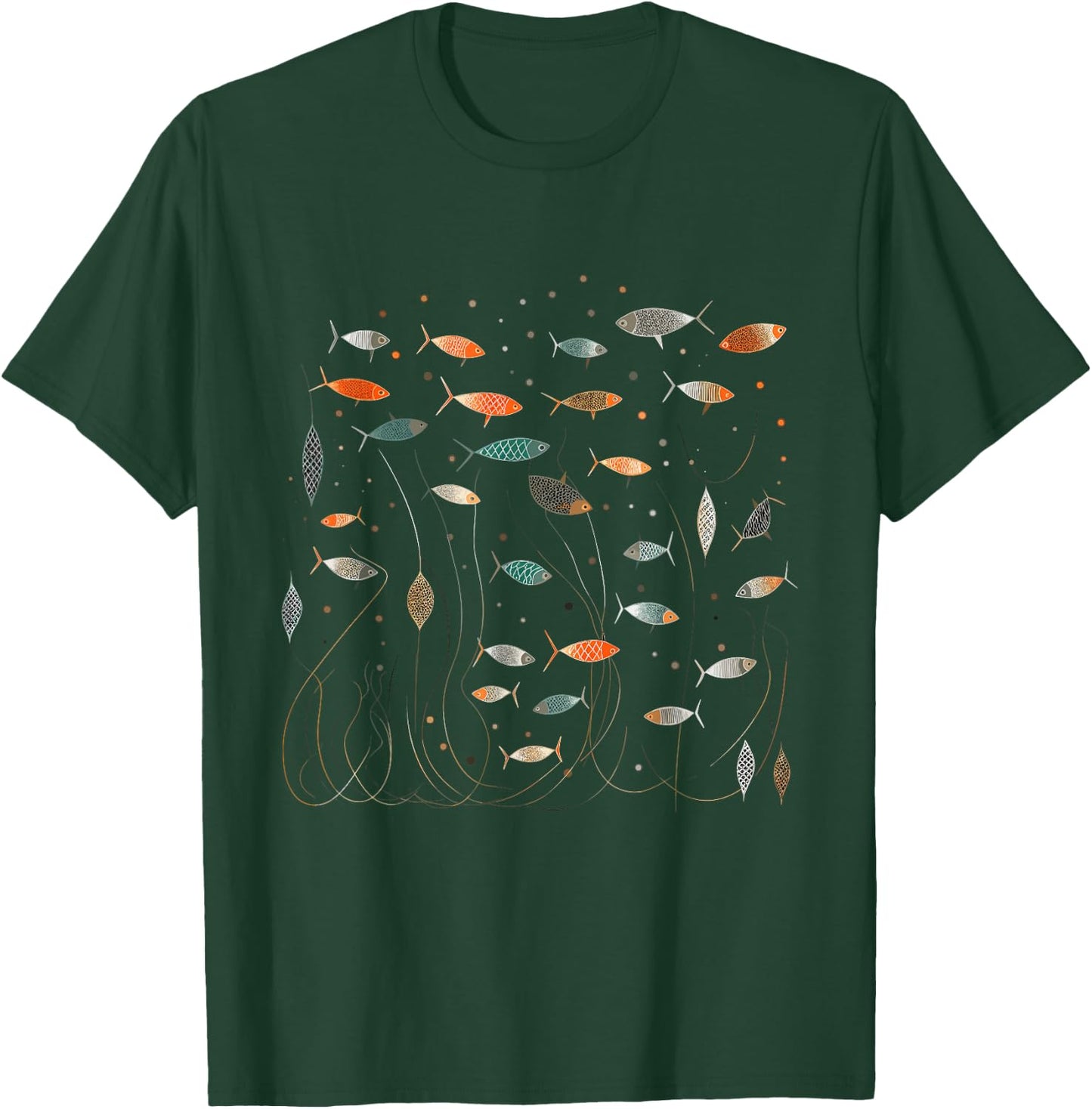 Retro School of Fish - Abstract Boho Mid Century Modern T-Shirt - T-Shirt | Forest