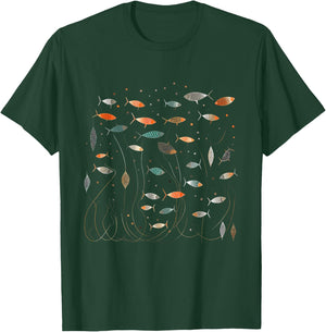 Retro School of Fish - Abstract Boho Mid Century Modern T-Shirt - T-Shirt | Forest