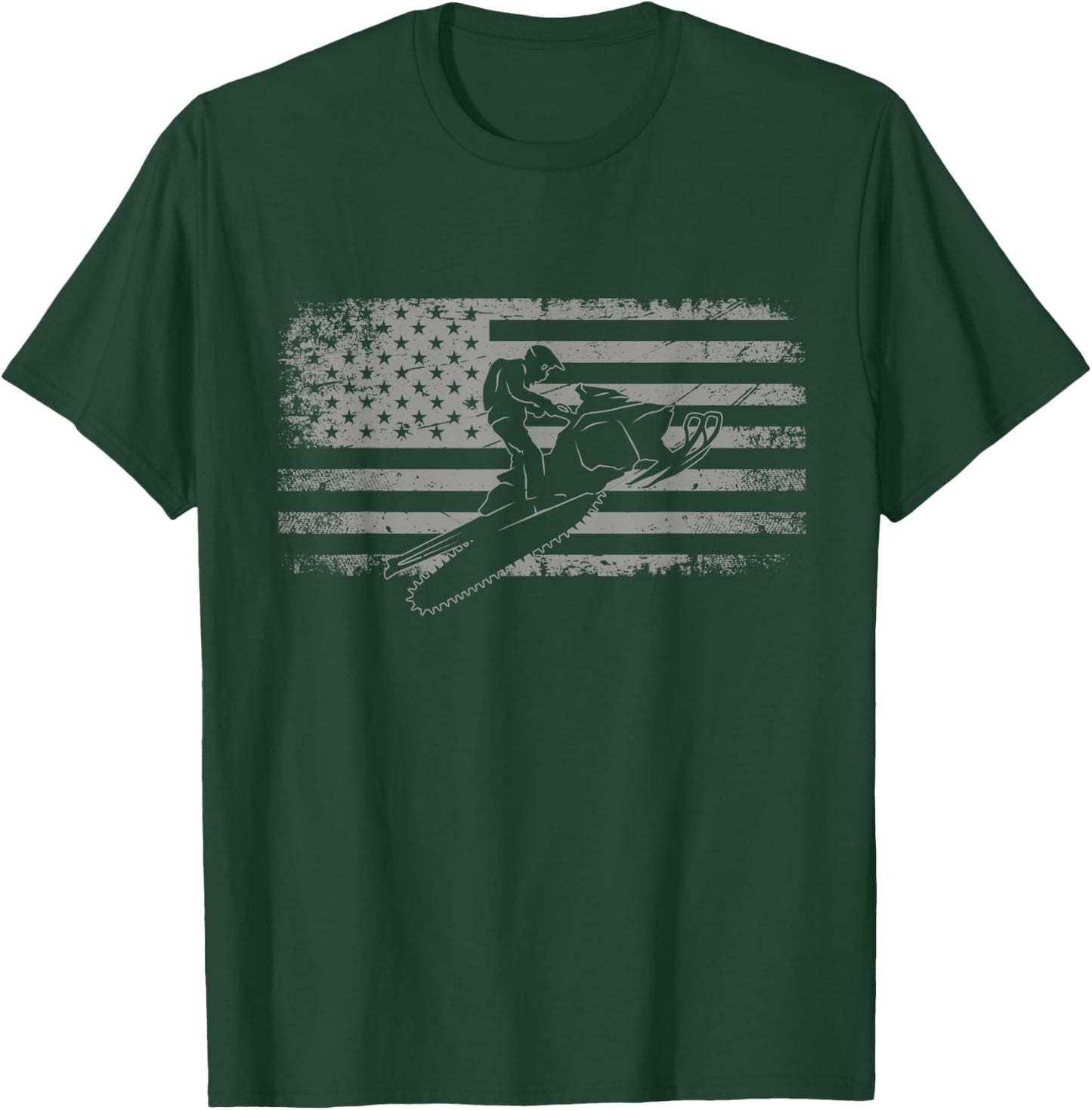 American Flag Snowmobile Apparel - Snowmobile T-Shirt - T-Shirt | Forest