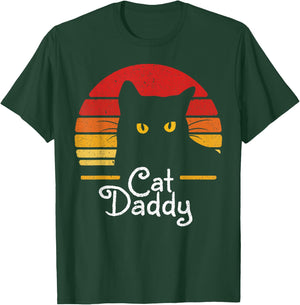 Cat Daddy Retro 70s 80s Black Cat Men Funny Cat Dad Gifts T-Shirt - T-Shirt | Forest