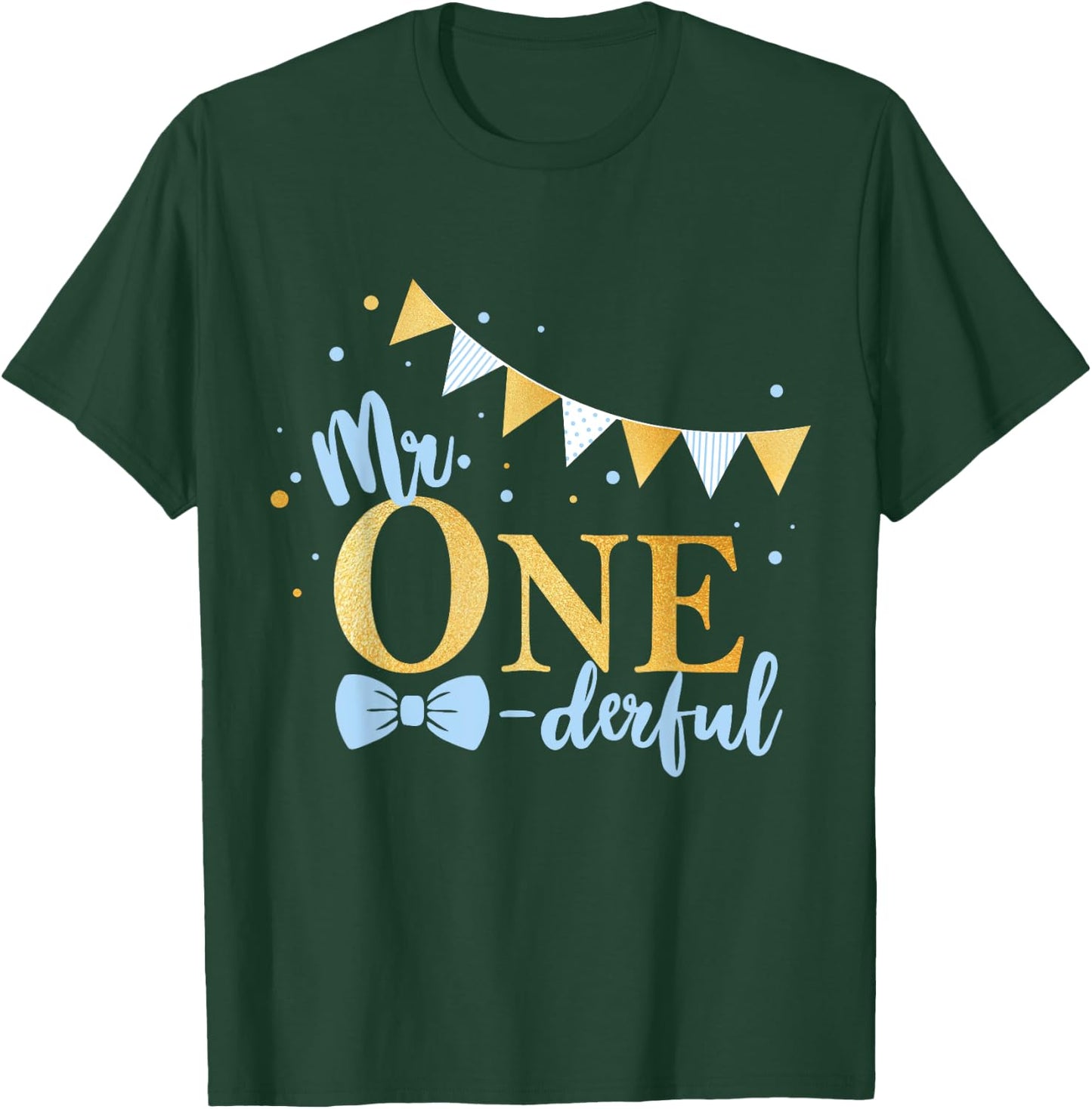 1st Birthday Blue-Gold Little Men Mr One-derful Party Kid T-Shirt - T-Shirt | Forest