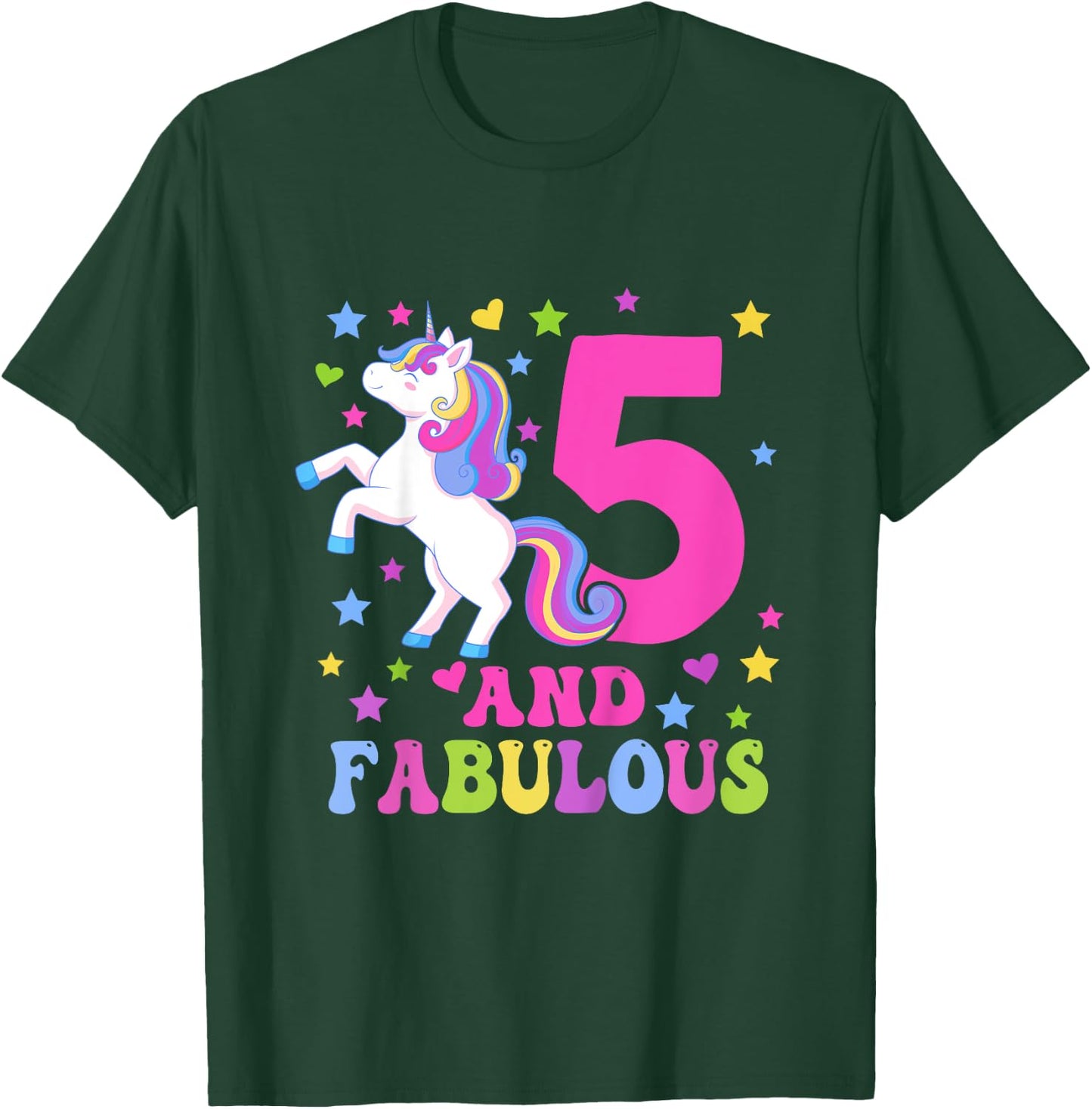 5 and Fabulous Unicorn 5th Birthday Unicorn T-Shirt - T-Shirt | Forest