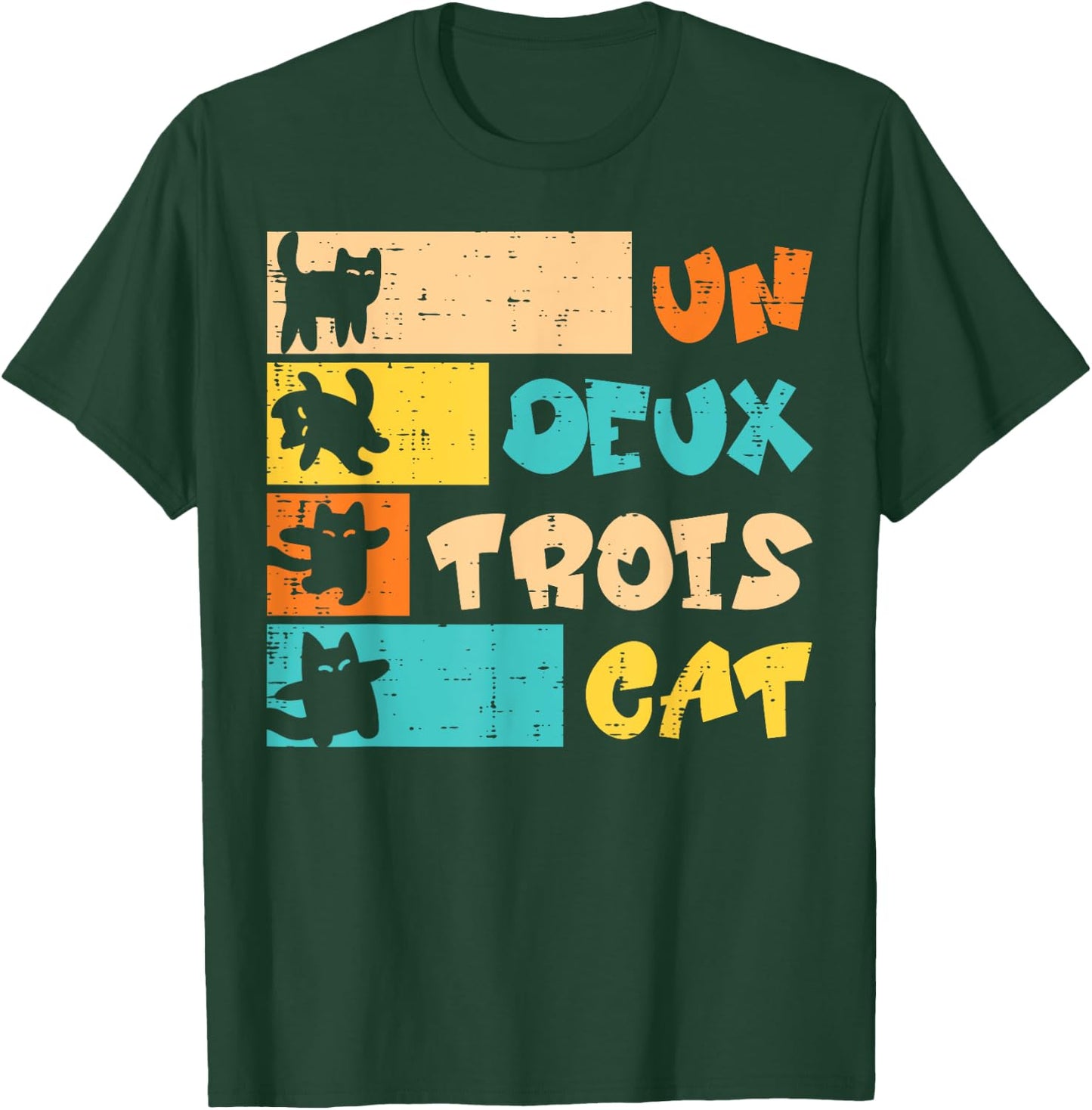 Un Deux Trois Cat French Retro Men Women Boys Kid Teen Youth T-Shirt - T-Shirt | Forest