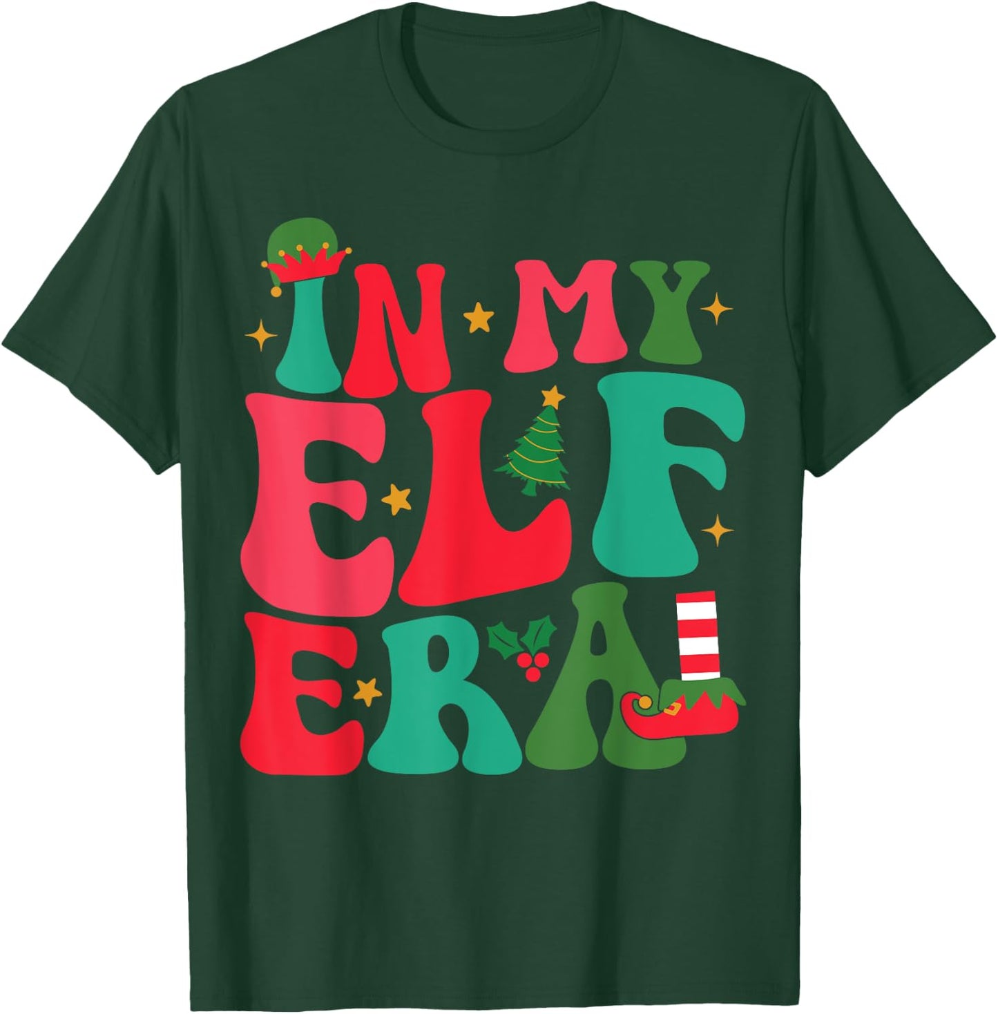 In My Elf Era Groovy Xmas Funny Women Christmas Elf T-Shirt - T-Shirt | Forest