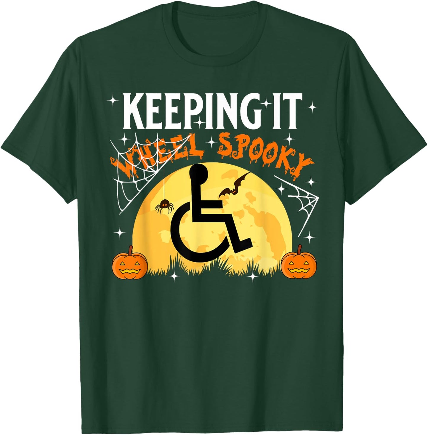 Wheelchair Halloween Disabled Spooky Moon Pumpkin Handicap T-Shirt - T-Shirt | Forest