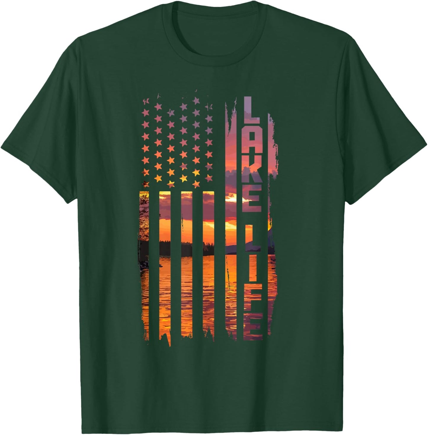 Life Is Better At The Lake Pontoon Boating Wakeboard US Flag T-Shirt - T-Shirt | Forest