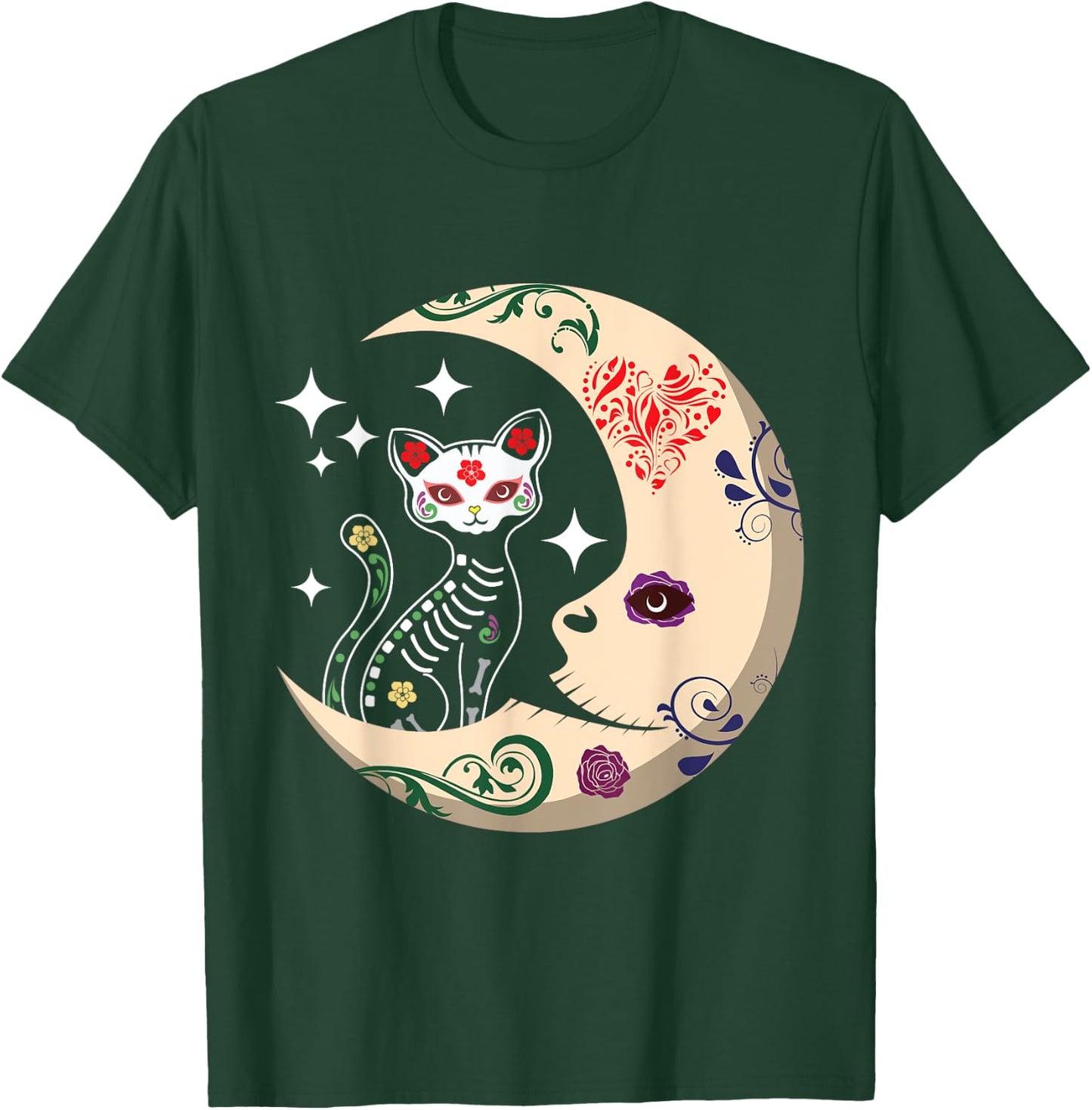 Souls Day Los Muertos Day Of Dead Sugar Cat Moon Floral T-Shirt - T-Shirt | Forest