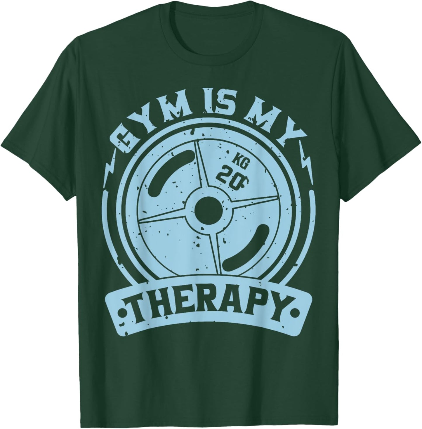 Motivation Workout Gift Gym Is My Therapy -Adult Black Short Sleeve Modern Graphic Letter Print Regular Fit Cotton 70% Polyester 30% Size 6 T-Shirt - T-Shirt | Forest