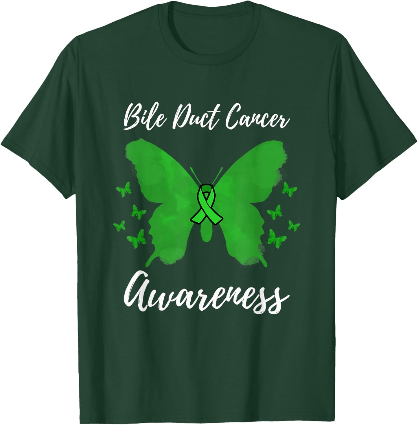 Green Ribbon Cholangiocarcinoma Bile Duct Cancer Awareness T-Shirt - T-Shirt | Forest