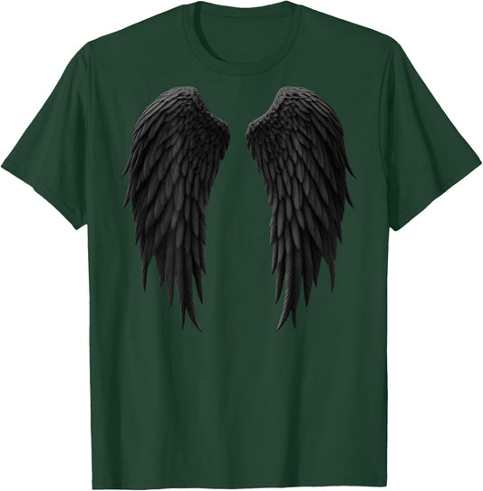 Realistic Black Dark Angel Wings on the Back T-Shirt - T-Shirt | Forest