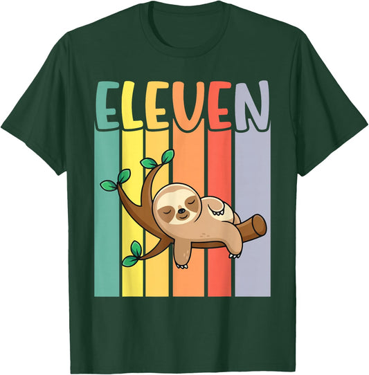 Sloth Sleeping On Tree Happy My Birthday Eleven 11 Years Old T-Shirt - T-Shirt | Forest