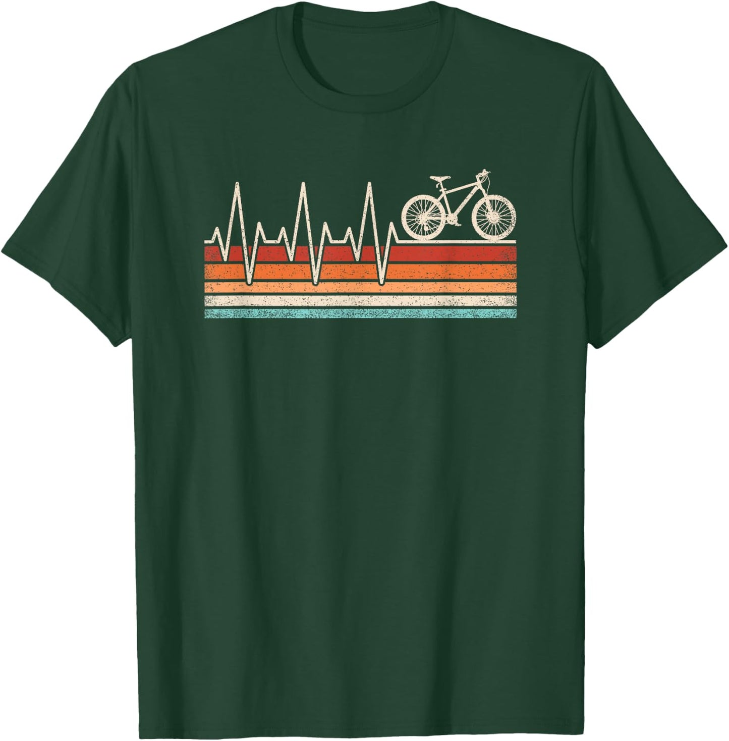 Heartbeat Bicycle Cyclist Mountain Bike Cycling Retro Men T-Shirt - T-Shirt | Forest