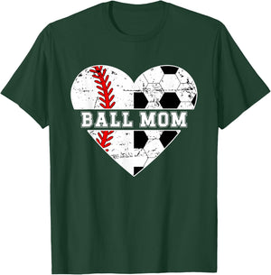 Ball Mom Heart Soccer Baseball Mom Soccer Baseball Mama T-Shirt - T-Shirt | Forest