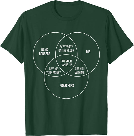 Funny DJs Shirt Preacher Bank Robber Funny Venn Diagram T-Shirt - T-Shirt | Forest