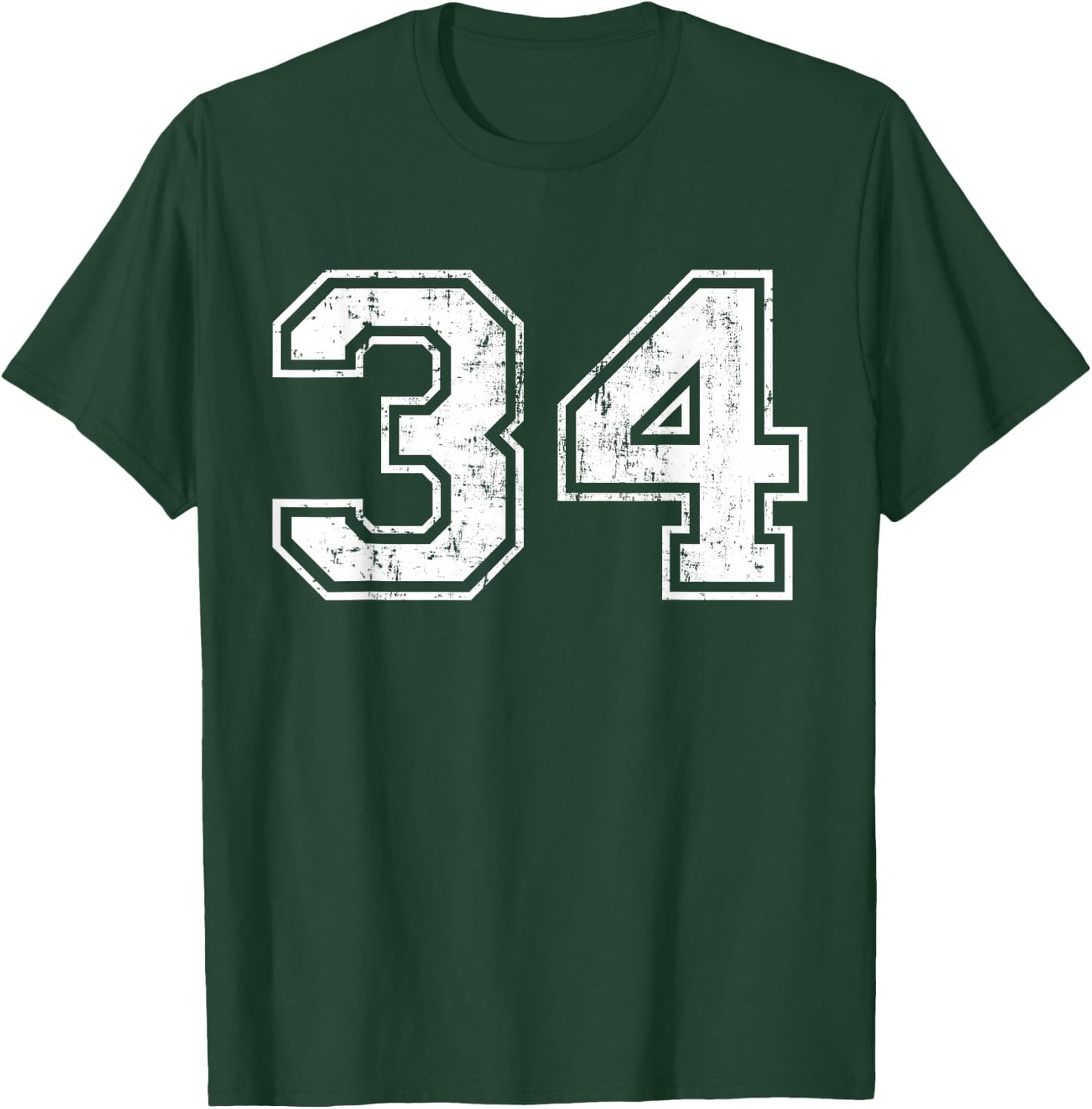 Number 34 Distressed Vintage Thirty Four Sport Team Practice T-Shirt - T-Shirt | Forest