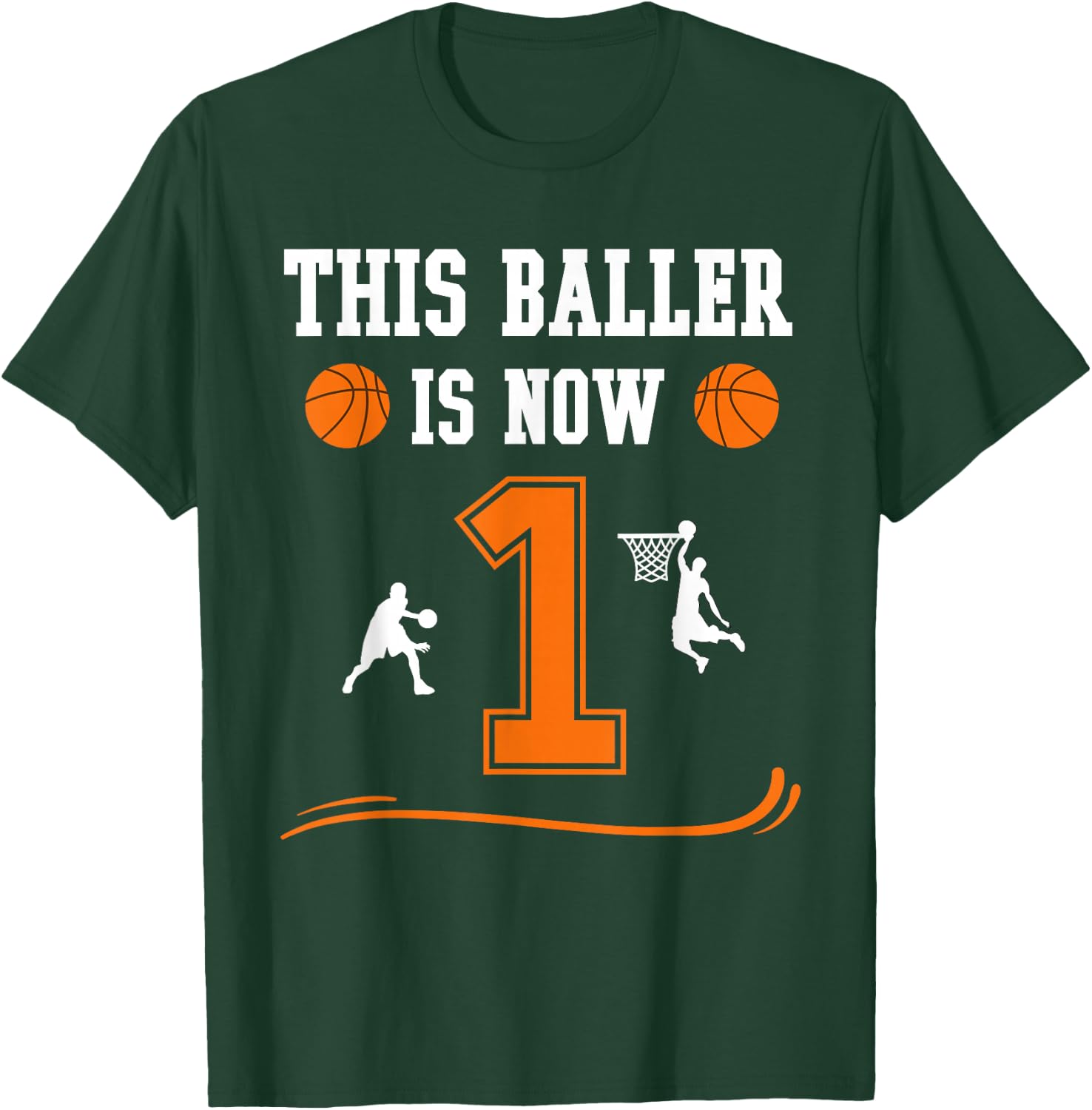 This Baller Is Now 1 Year Old 1st Birthday Basketball Lover T-Shirt - T-Shirt | Forest