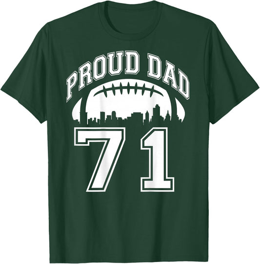 Custom Proud Football Dad Number 71 Personalized T-Shirt - T-Shirt | Forest