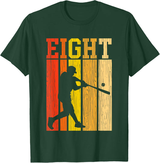 8th Birthday Gift Eight Vintage Baseball Birthday 8 Year Old T-Shirt - T-Shirt | Forest