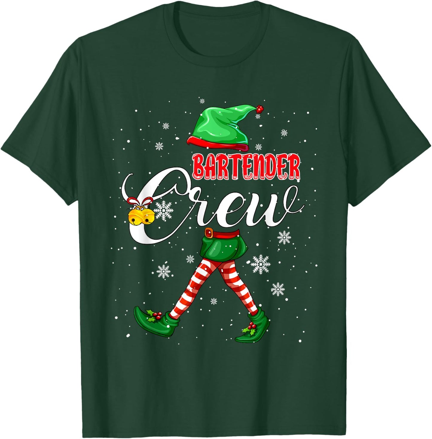 Bartender Crew Christmas Elf Costume Matching Job Team T-Shirt - T-Shirt | Forest