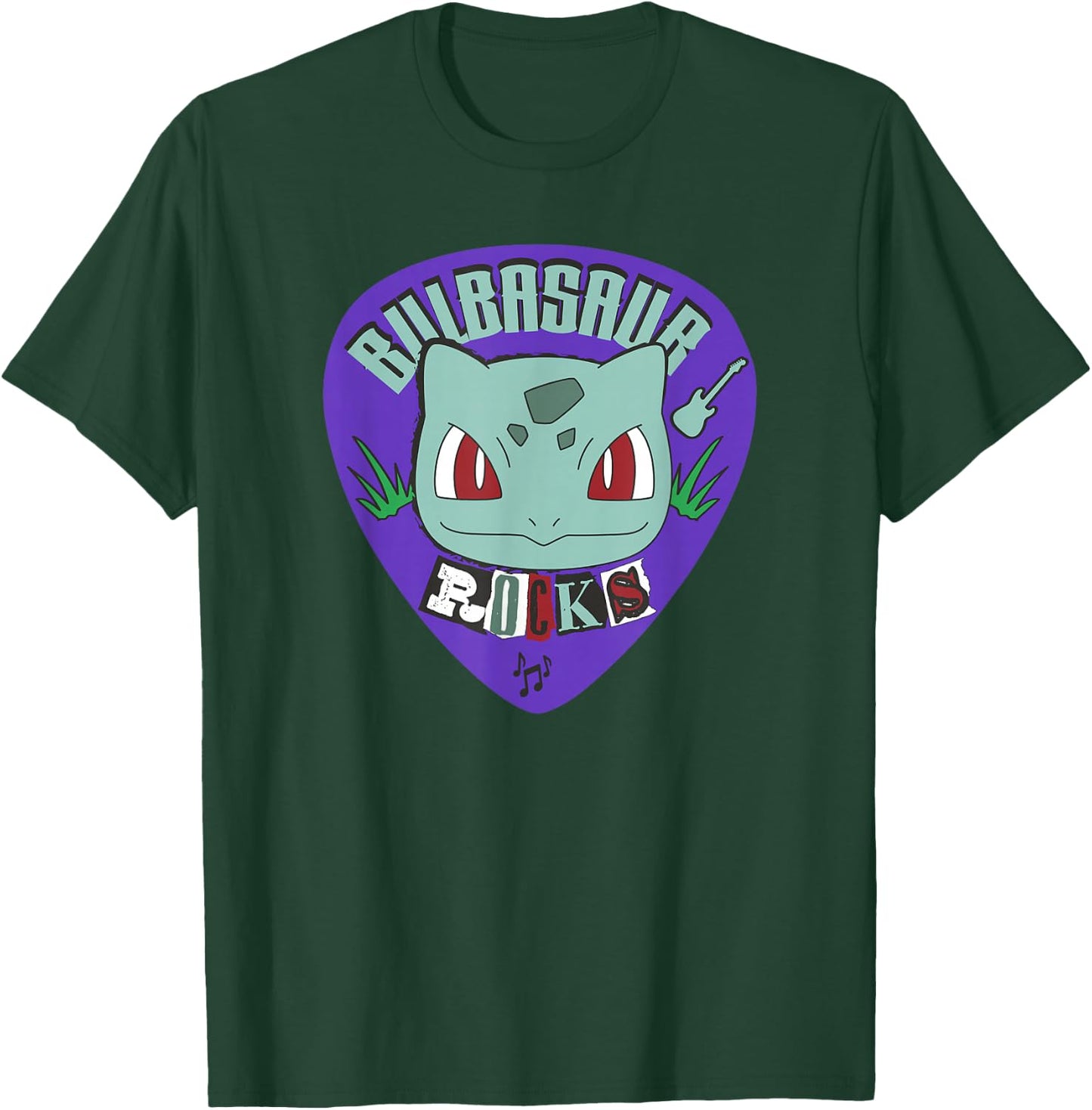 Pokémon Bulbasaur Rocks Punk Guitar Pick T-Shirt - T-Shirt | Forest
