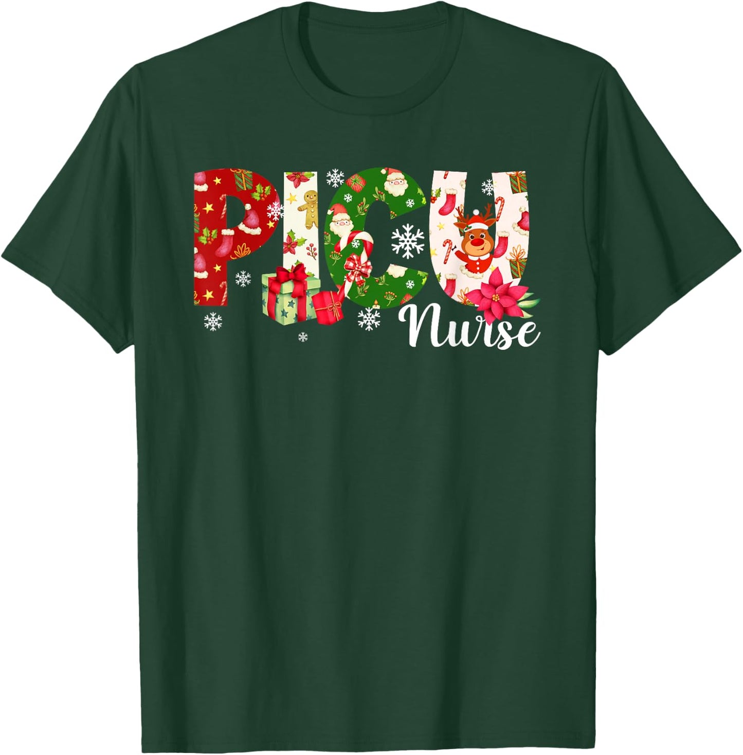 Christmas PICU Nurse Pediatric Intensive Care Unit Xmas T-Shirt - T-Shirt | Forest