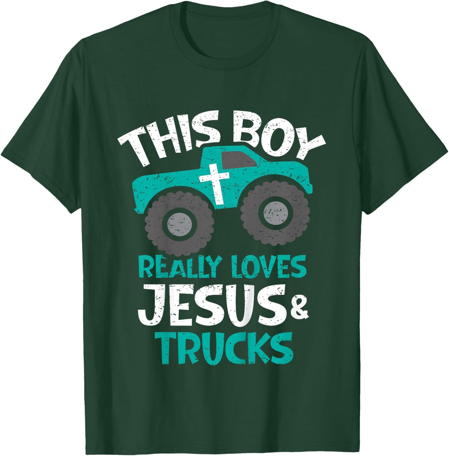 Kids I love Jesus and trucks T-Shirt - T-Shirt | Forest