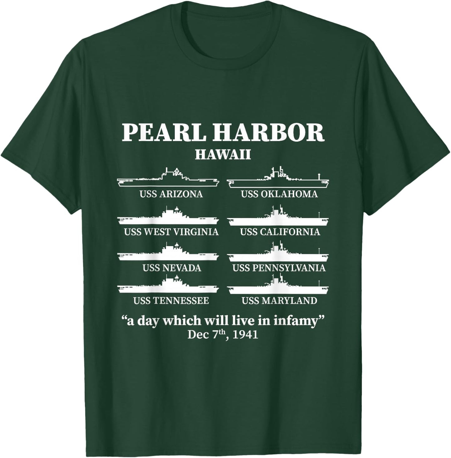 Pearl Harbor Memorial Day Battleships USA Patriotic Men T-Shirt - T-Shirt | Forest