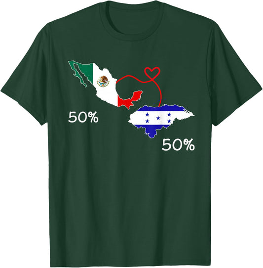 Half Mexican Half Honduran Flag Map Mexico Catracho T-Shirt - T-Shirt | Forest