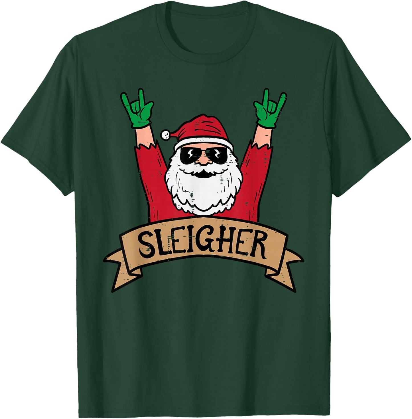 Christmas Sleigher Santa Rock Xmas Rocker Men Women Kids Boy T-Shirt - T-Shirt | Forest