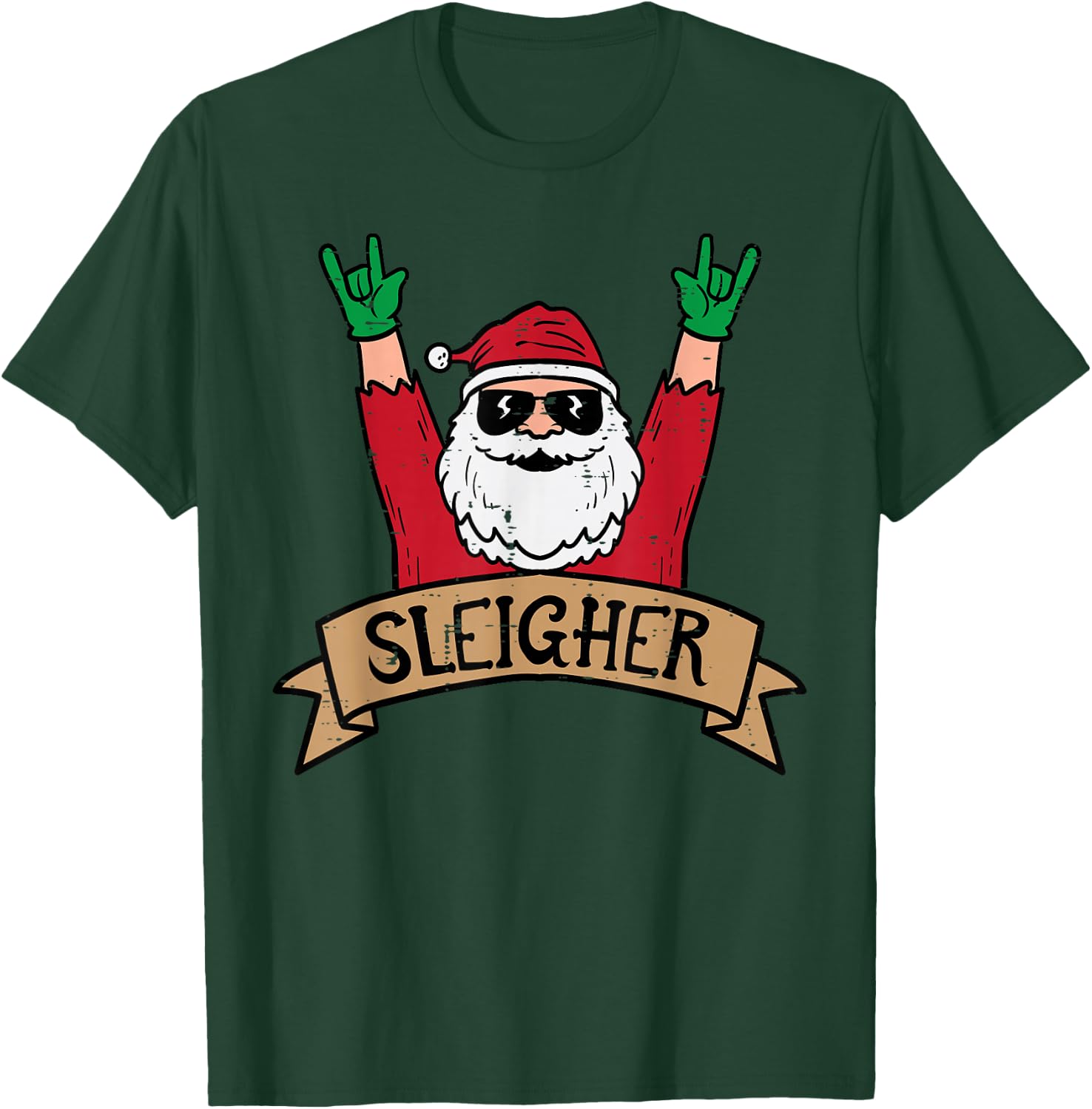 Christmas Sleigher Santa Rock Xmas Rocker Men Women Kids Boy T-Shirt - T-Shirt | Forest