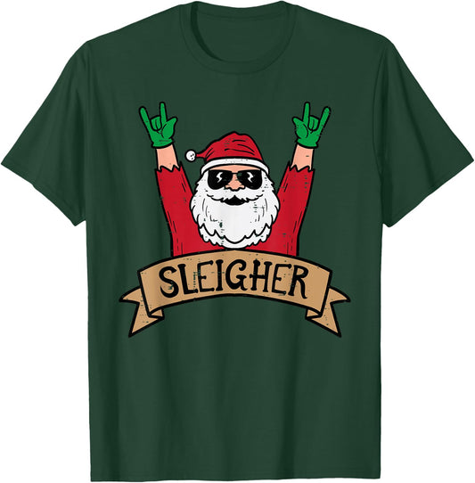 Christmas Sleigher Santa Rock Xmas Rocker Men Women Kids Boy T-Shirt - T-Shirt | Forest