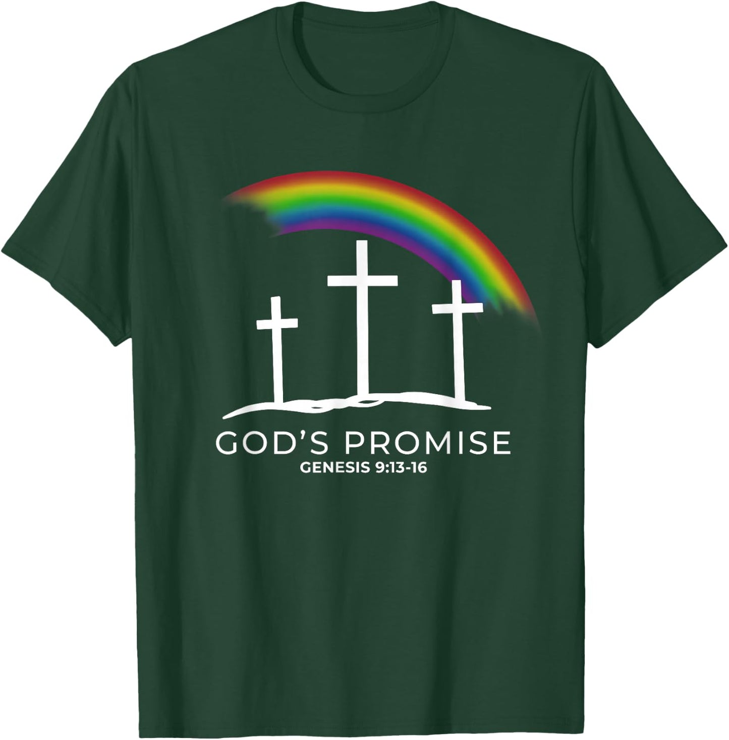 Funny Rainbow Christ Cross - Christian Quote God's Promise T-Shirt - T-Shirt | Forest