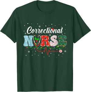 Correctional Nurse Xmas Santa Hat Nursing Christmas Pattern T-Shirt - T-Shirt | Forest