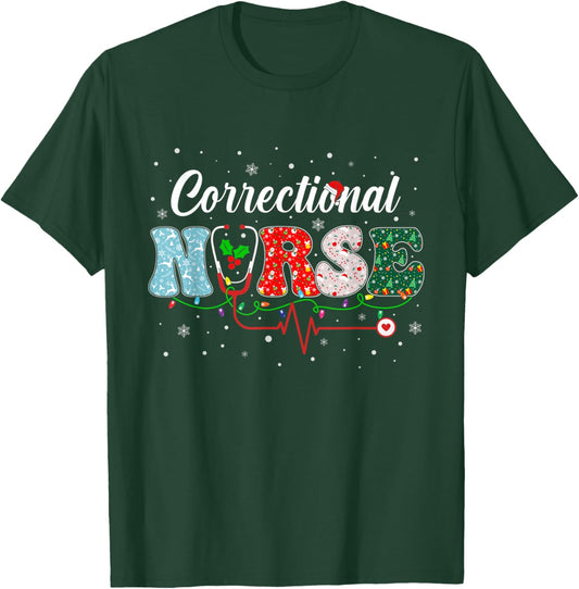 Correctional Nurse Xmas Santa Hat Nursing Christmas Pattern T-Shirt - T-Shirt | Forest