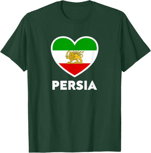 Persia Flag Old Iran Flag Lion Sun Heart T-Shirt - T-Shirt | Forest