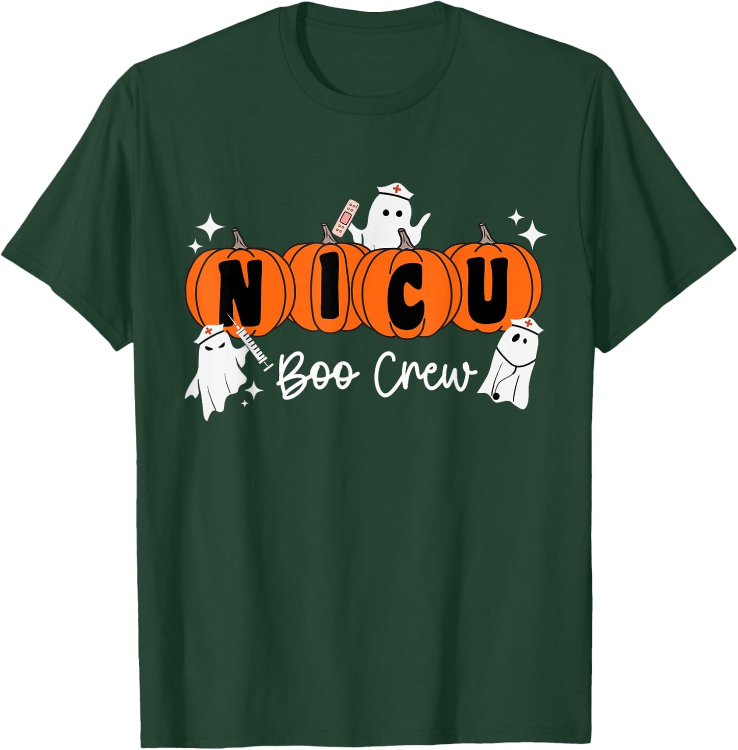 Nicu Boo Crew Ghost Pumpkin Costume NICU Nurse Halloween T-Shirt - T-Shirt | Forest