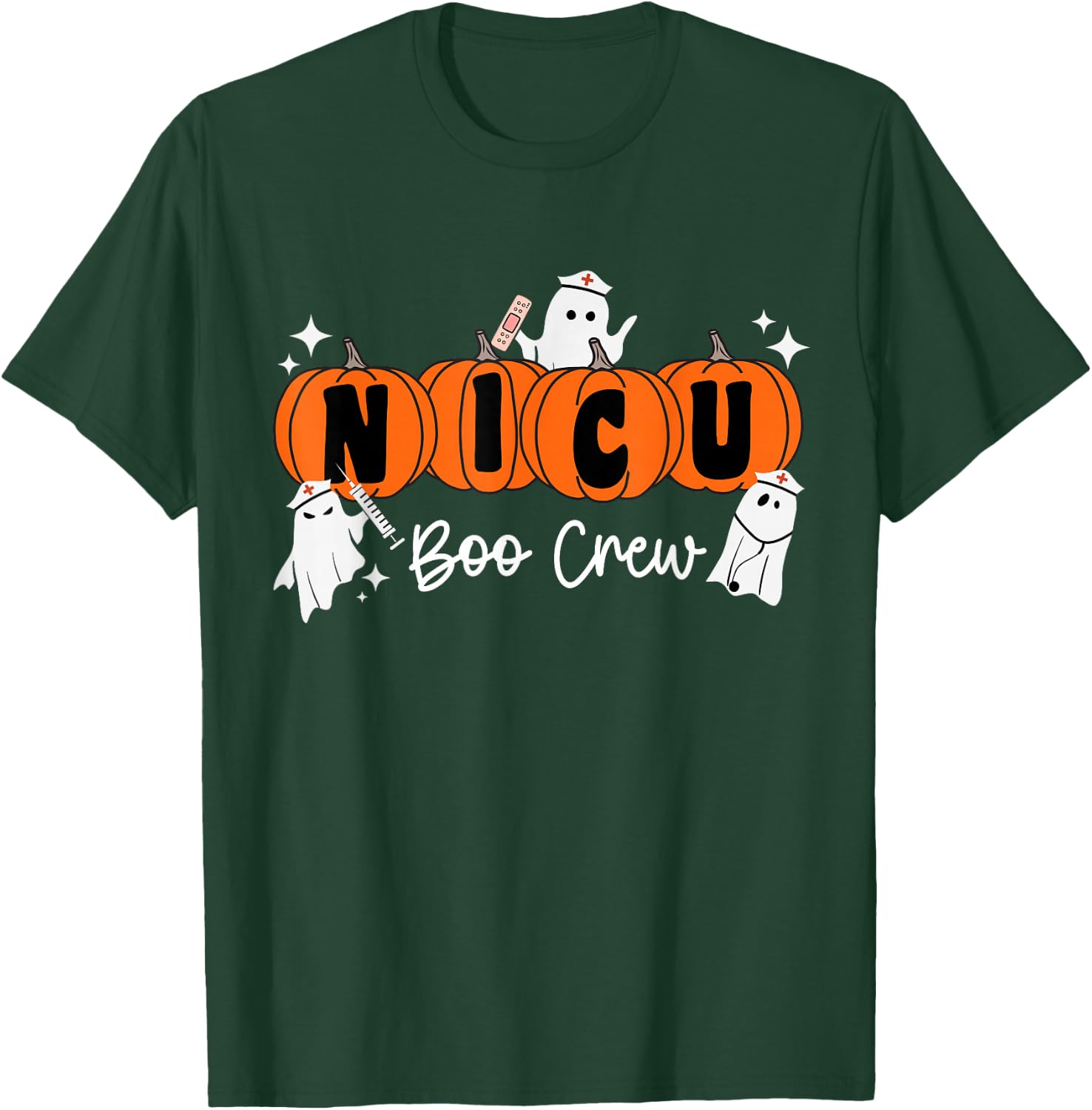 Nicu Boo Crew Ghost Pumpkin Costume NICU Nurse Halloween T-Shirt - T-Shirt | Forest