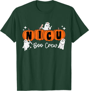 Nicu Boo Crew Ghost Pumpkin Costume NICU Nurse Halloween T-Shirt - T-Shirt | Forest