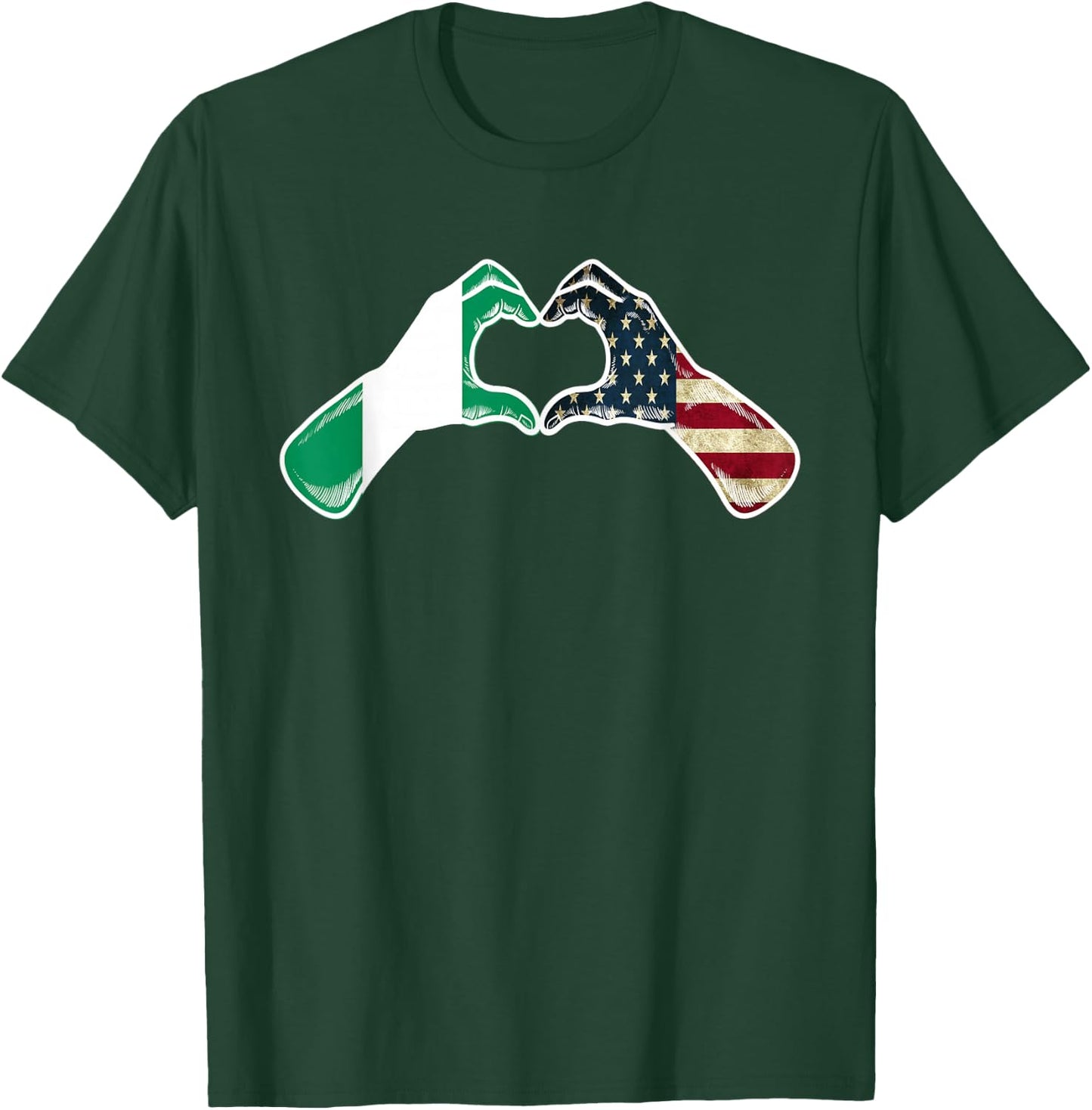 Nigeria American USA Flag - USA Nigerian Heart T-Shirt - T-Shirt | Forest