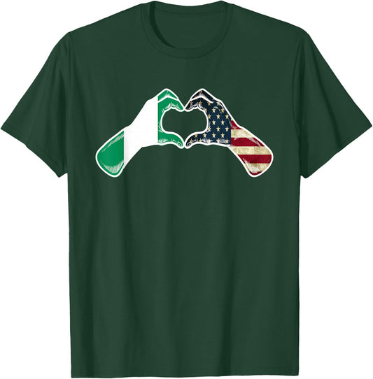 Nigeria American USA Flag - USA Nigerian Heart T-Shirt - T-Shirt | Forest
