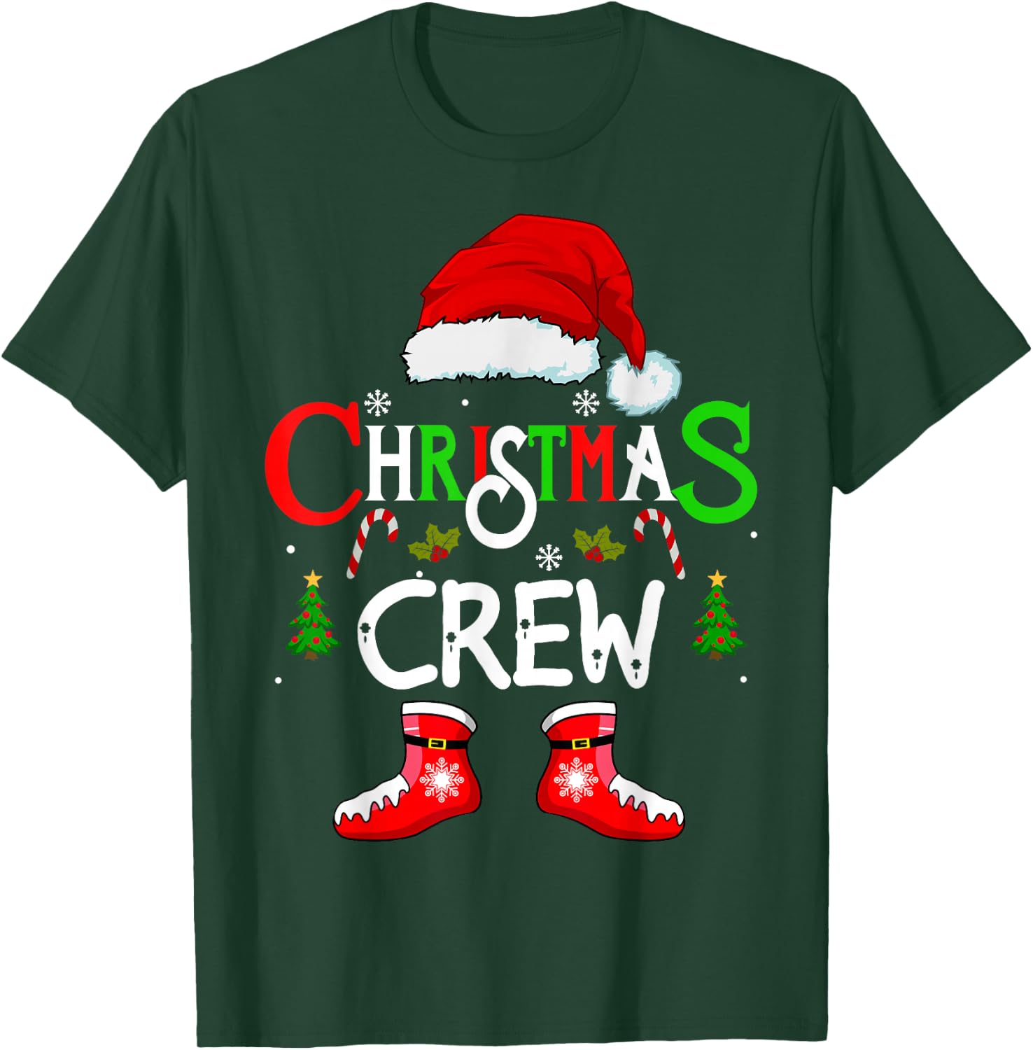 Funny Christmas crew Xmas Squad santa Family Pajamas 2025 T-Shirt - T-Shirt | Forest