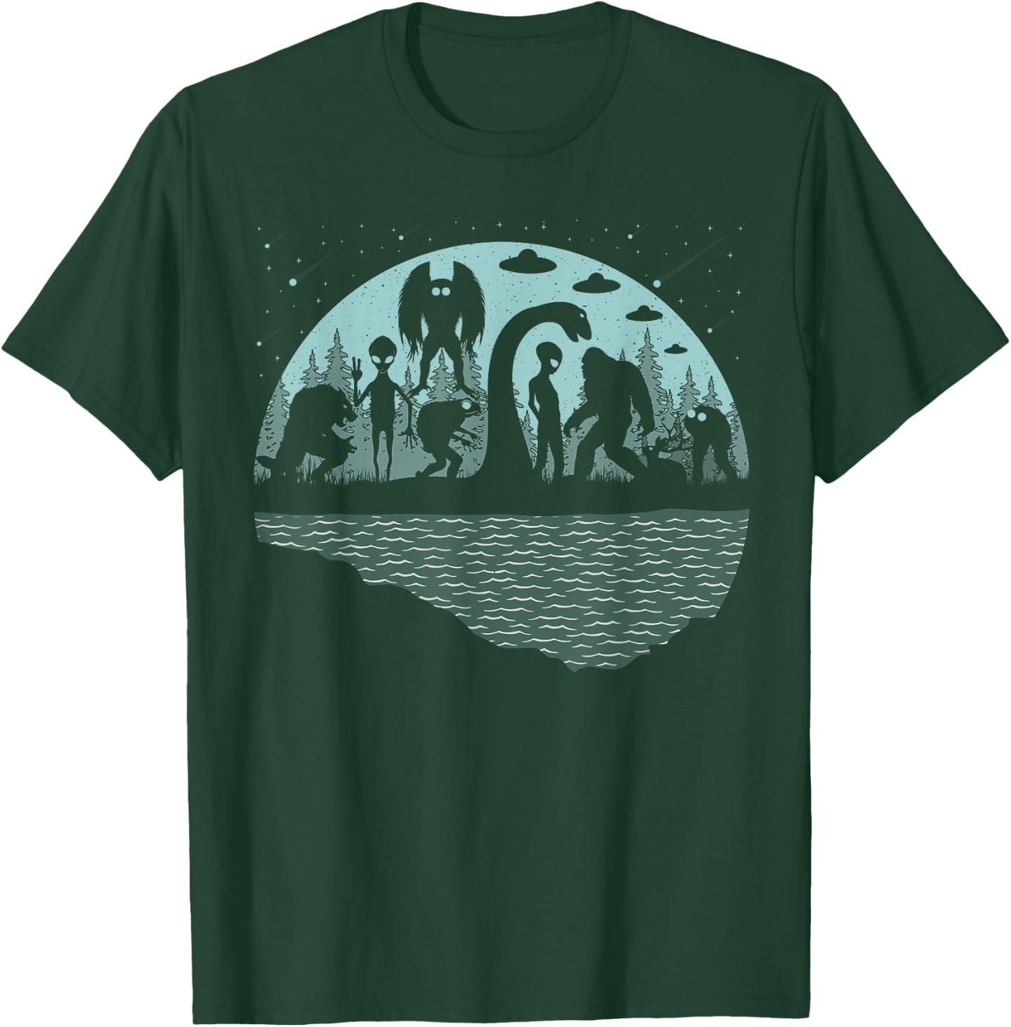 Bigfoot Loch Ness Monster Mothman And Aliens! Funny Cryptid T-Shirt - T-Shirt | Forest