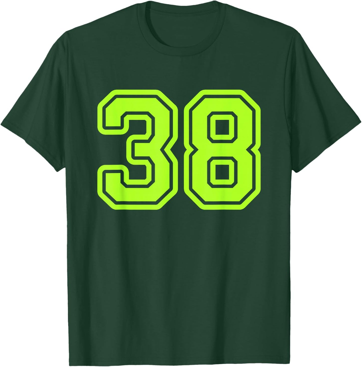 Green Yellow Sports Team Number 38 T-Shirt - T-Shirt | Forest