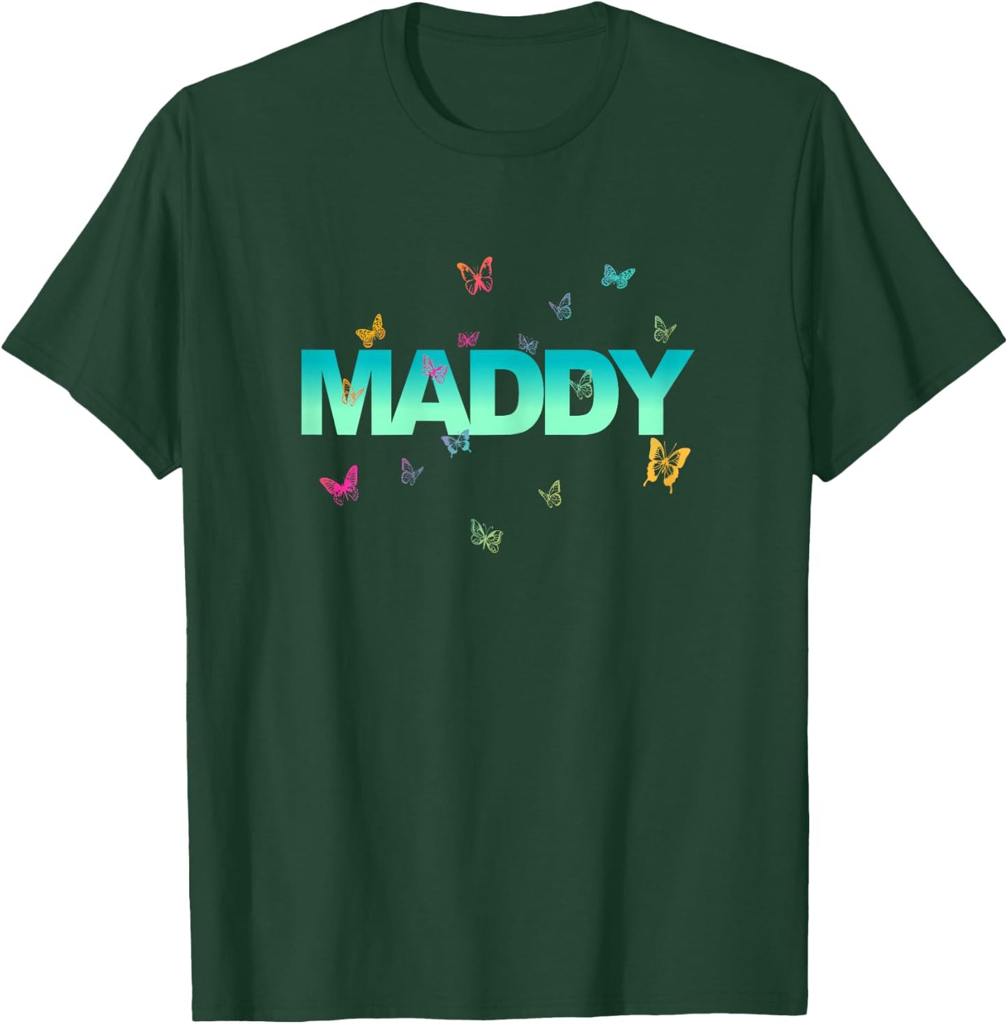 Maddy - Beautiful Name with Colourful Butterflies T-Shirt - T-Shirt | Forest